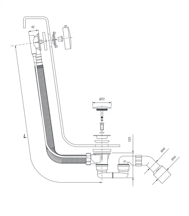 OMNIRES Syfon wannowy przelewowo - odpływowy złoty połysk TK104-PLUS-3.04+64-SGL