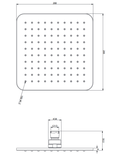 Omnires SLIMLINE 20 x 20 deszczownica czarny mat WG220/OBL