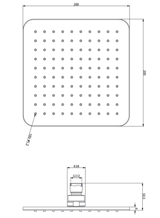 Omnires SLIMLINE 20 x 20 deszczownica czarny mat WG220/OBL