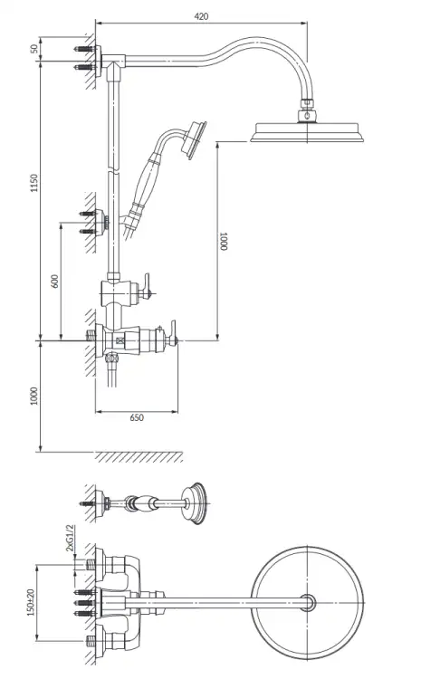 Omnires Armance system prysznicowy termostatyczny natynkowy mosiądz szczotkowany AM5244/6BSB