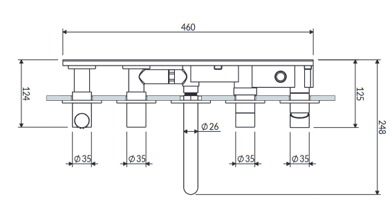 Omnires Y bateria wannowa 5-otworowa podtynkowa wylewka 160 mm miedź połysk Y1237/1SCP