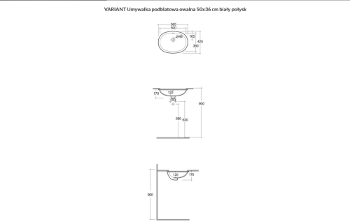 Rak VARIANT umywalka podblatowa 50x36 biały połysk VARUC25000AWHA