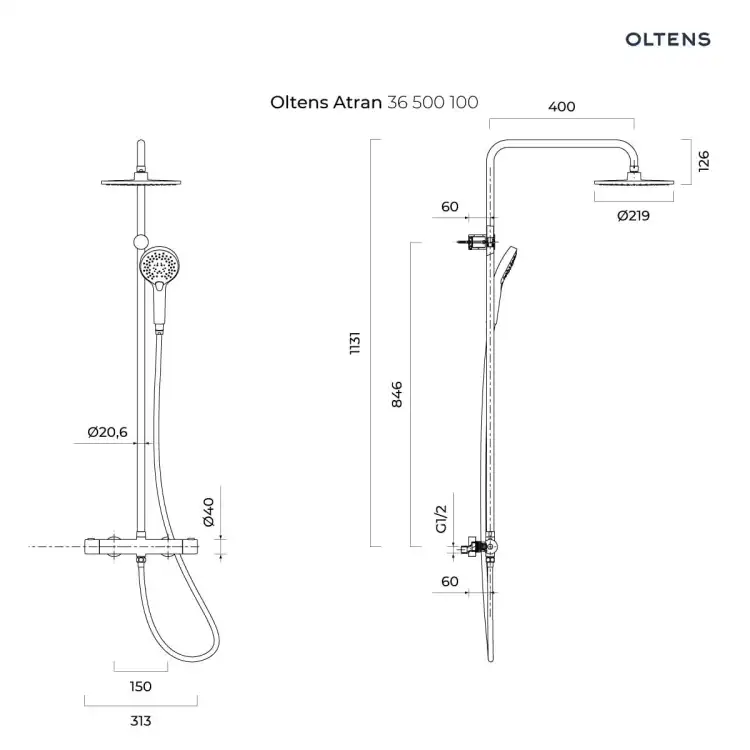 Oltens ATRAN system prysznicowy natynkowy z termostatem złoto szczotkowane 36500810