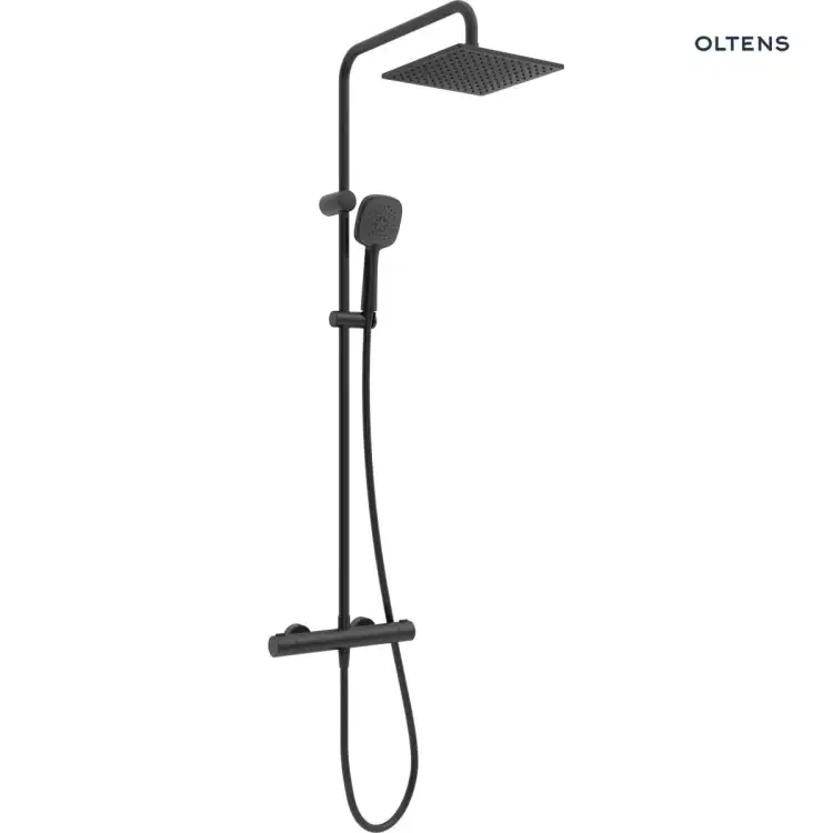 Oltens ATRAN (S) system prysznicowy natynkowy z termostatem czarny mat 36501300