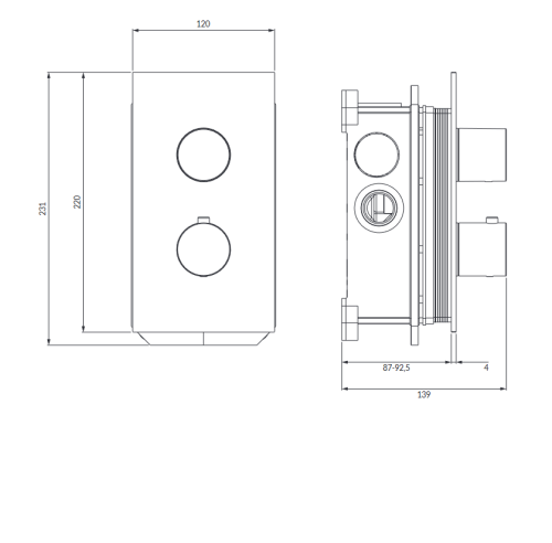 Omnires CONTOUR termostatyczna bateria prysznicowo-wannowa podtynkowa miedź szczotkowana CT8036CPB