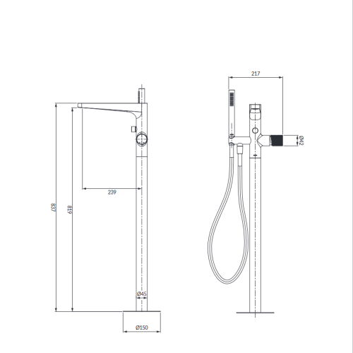 Omnires CONTOUR bateria wannowa wolnostojąca miedź szczotkowana CT8033CPB