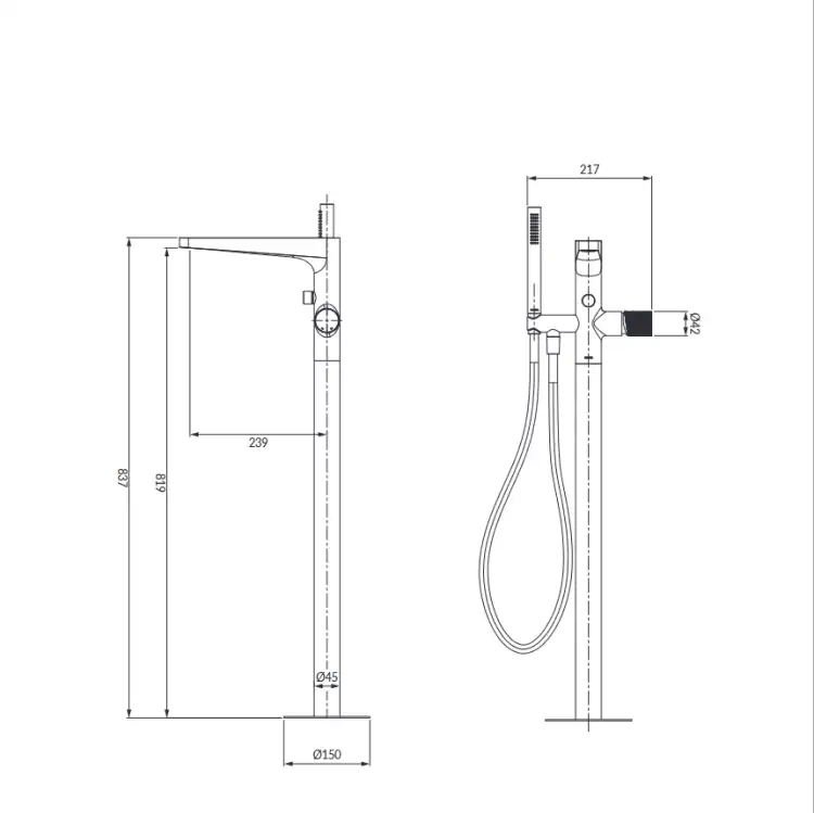 Omnires CONTOUR bateria wannowa wolnostojąca miedź szczotkowana CT8033CPB