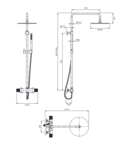 Omnires CONTOUR termostatyczny system prysznicowy natynkowy miedź szczotkowana CT8044CPB