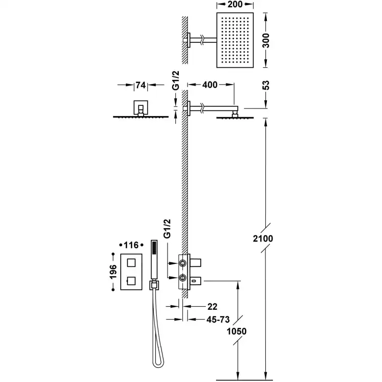 Tres THERM-BOX system prysznicowy termostatyczny 2-drożny czarny mat 20225054NM