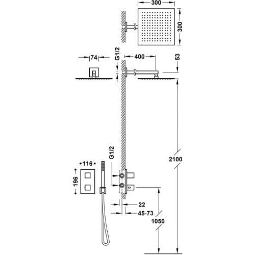 Tres THERM-BOX system prysznicowy termostatyczny 2-drożny chrom 00625004