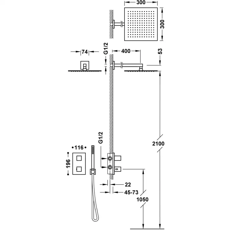 Tres THERM-BOX system prysznicowy termostatyczny 2-drożny chrom 00625004