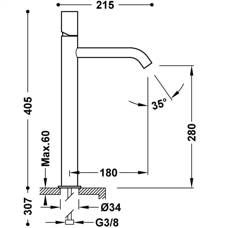 Tres STUDY bateria umywalkowa wysoka czarny brąz 26130801KMB