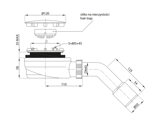 Radaway R580 syfon brodzikowy fi 90 biały R580W