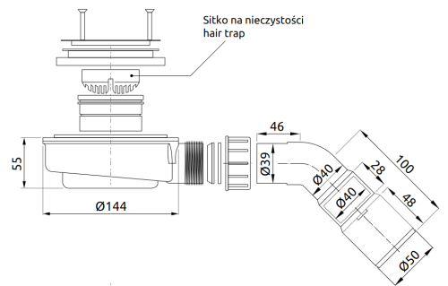 Radaway HS1 syfon brodzikowy fi 90 bez pokrywy