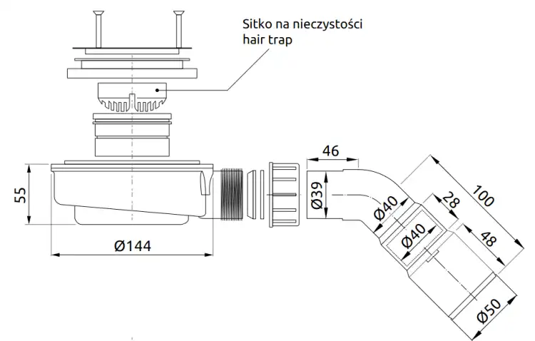 Radaway HS1 syfon brodzikowy fi 90 bez pokrywy
