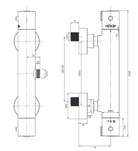 Omnires Y bateria prysznicowa termostatyczna chrom Y1246XCR