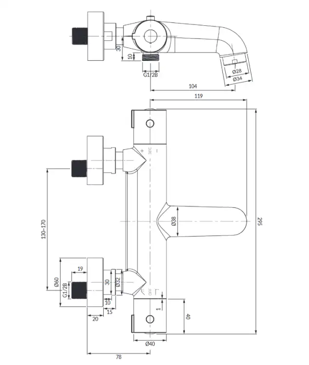 Omnires Y bateria wannowa termostatyczna Chrom Y1236/NCR