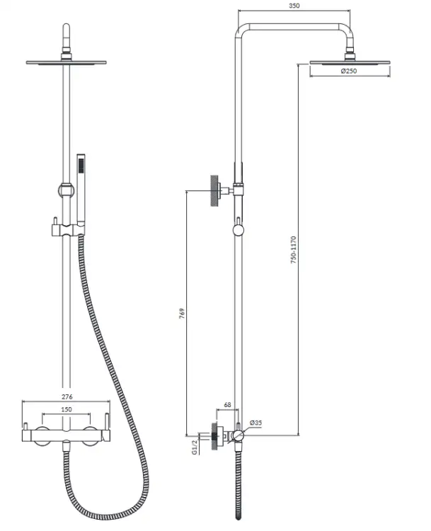 Omnires Y czarny półmat system prysznicowy natynkowy z mieszaczem Y1244MBL