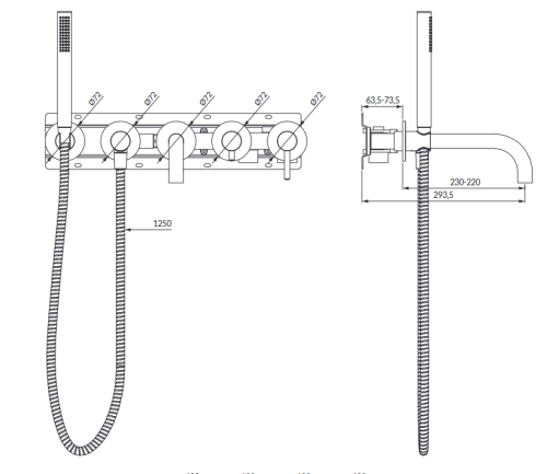 Omnires Y bateria wannowa 5-otworowa podtynkowa wylewka 220 mm biały mat Y1237/1WM