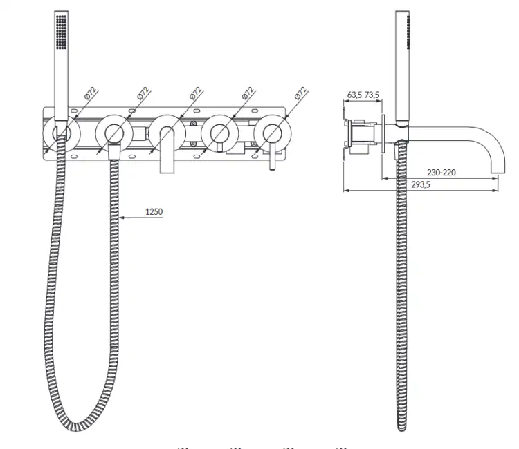 Omnires Y bateria wannowa 5-otworowa podtynkowa wylewka 220 mm biały mat Y1237/1WM