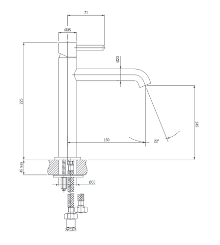 Omnires Y bateria 23 cm umywalkowa