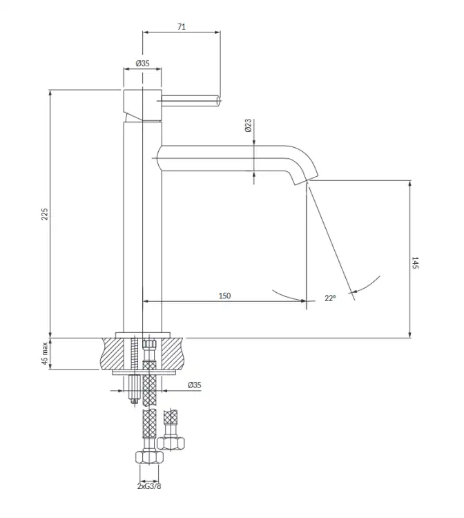 Omnires Y bateria 23 cm umywalkowa