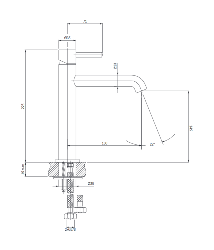 Omnires Y bateria umywalkowa comfort 22,5 cm chrom Y1212CCR