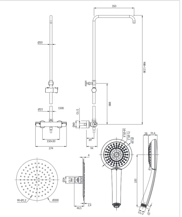 Omnires Y system prysznicowy termostatyczny natynkowy chrom Y1244X-6CR