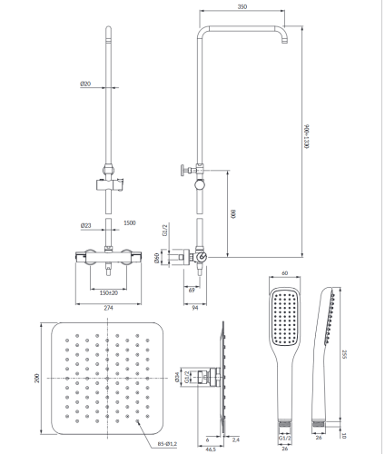 Omnires Y system prysznicowy termostatyczny natynkowy chrom Y1244X-6-KCR
