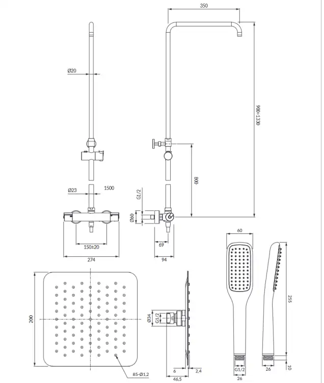 Omnires Y system prysznicowy termostatyczny natynkowy chrom Y1244X-6-KCR