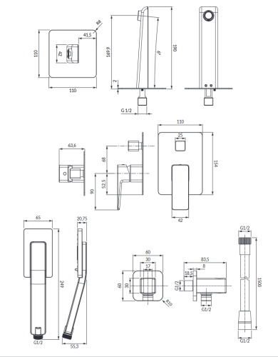 Omnires Parma system wannowy podtynkowy grafit SYSPMW01GR