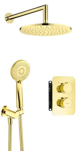 Deante SILIA zestaw prysznicowy termostatyczny z deszczownicą fi25 złoty połysk BXYZGEBT