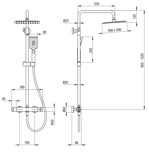Deante THERM system prysznicowy termostatyczny natynkowy