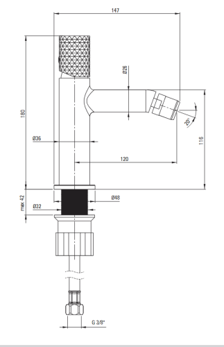 Deante SILIA HEXA bateria bidetowa stal szczotkowana BHS F30M