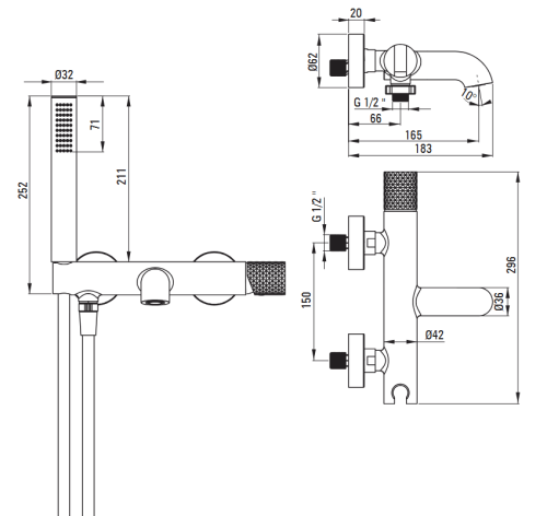Deante SILIA HEXA bateria wannowa stal szczotkowana BHS_F11M