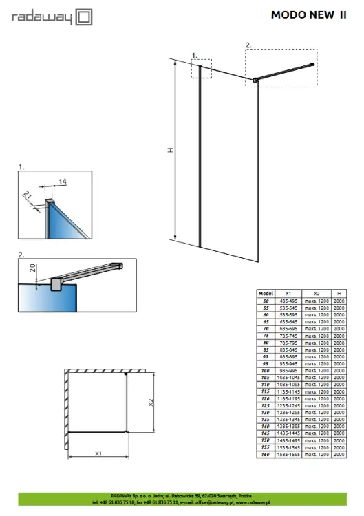 Radaway MODO NEW II walk-in