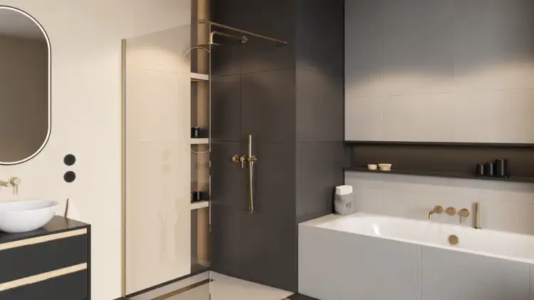 Excellent VIDOQ walk-in ścianka prysznicowa prosta złoty szczotkowany