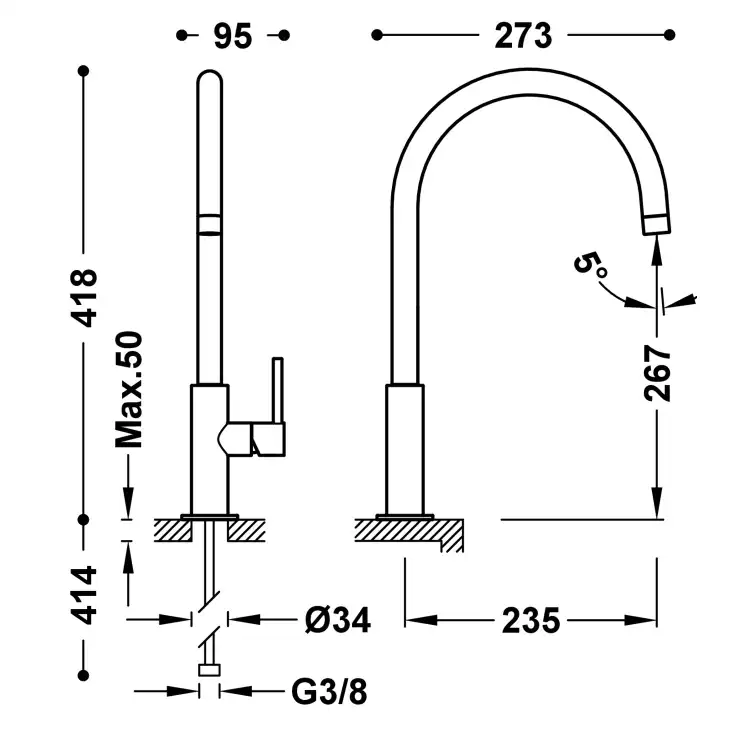 Tres STUDY bateria umywalkowa XL