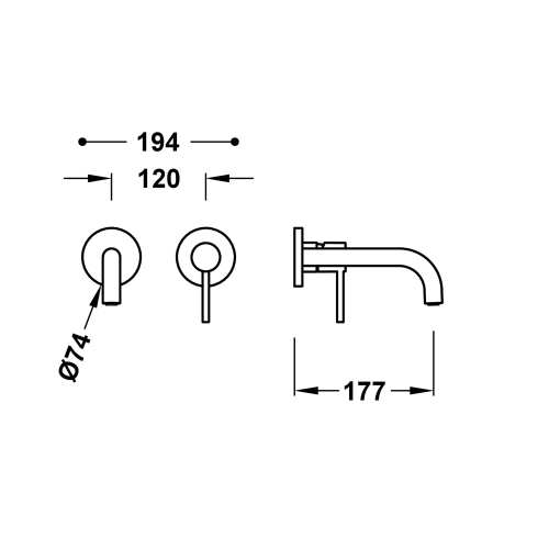 Tres STUDY bateria umywalkowa podtynkowa 17,7 cm