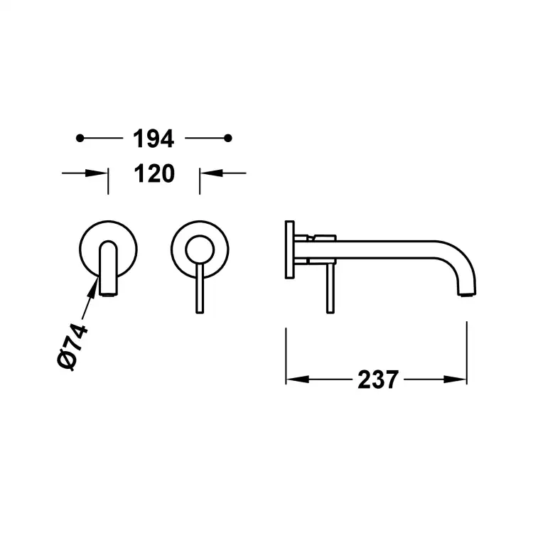 Tres STUDY bateria umywalkowa podtynkowa 23,7 cm