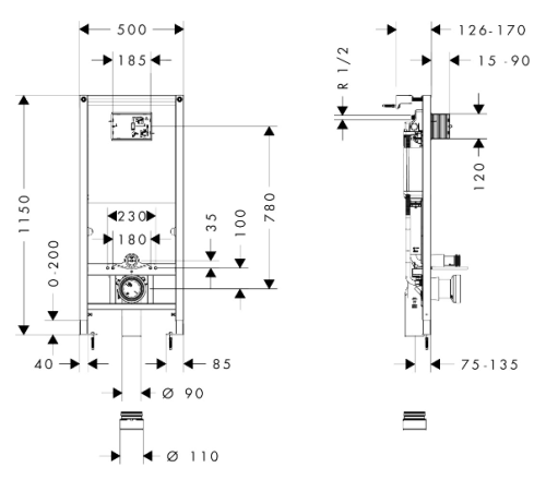 Hansgrohe iFrame Stelaż podtynkowy 1120 do WC + wsporniki 01022180