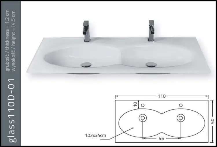 KRZEMIEŃ Glass umywalka szklana podwójna 110D-01 kolor 31M