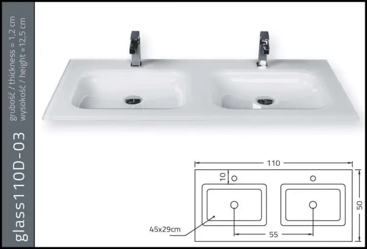KRZEMIEŃ Glass umywalka szklana podwójna 110D-03 kolor 31M
