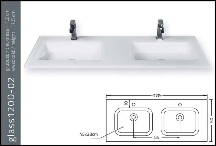 KRZEMIEŃ Glass umywalka szklana podwójna 120D-02 kolor 31M