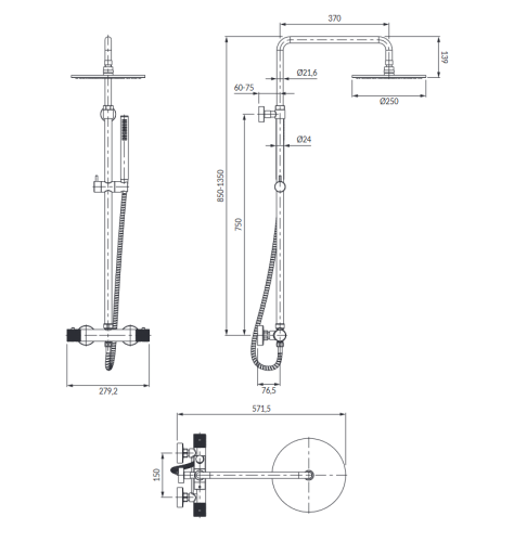 Omnires CONTOUR termostatyczny system prysznicowy natynkowy złoto szczotkowane