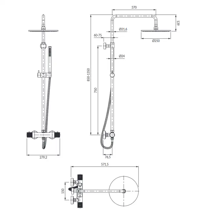 Omnires CONTOUR termostatyczny system prysznicowy natynkowy złoto szczotkowane