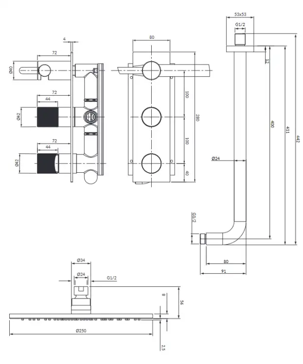 Omnires CONTOUR  system prysznicowy podtynkowy z rączką chrom