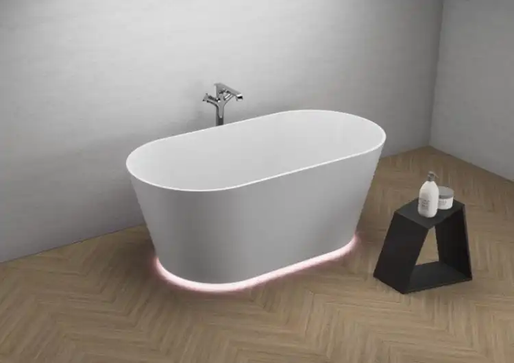 Polimat IDA wanna wolnostojąca MINERAL COMPOSITE 150 x 75 biała z oświetleniem