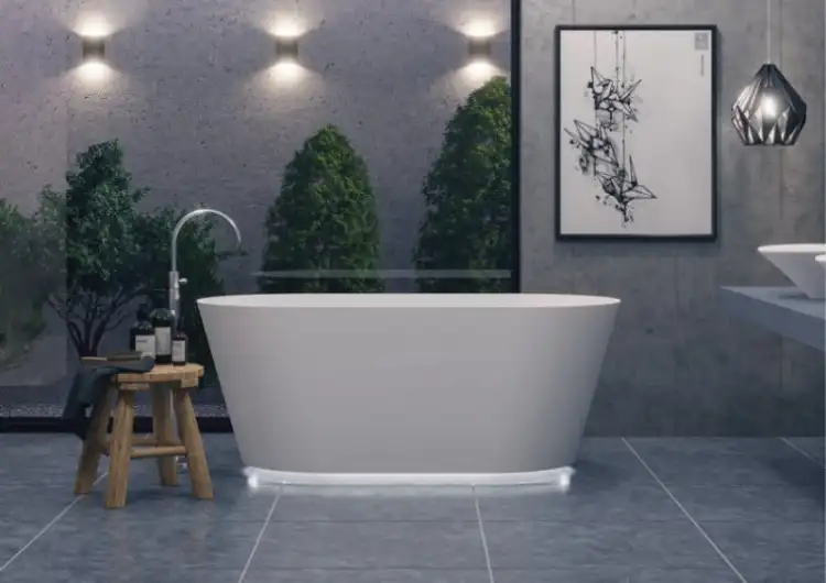 Polimat IDA wanna wolnostojąca MINERAL COMPOSITE 150 x 75 biała z oświetleniem