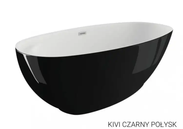 Polimat KIVI  wanna wolnostojąca akrylowa z półką 165 x 75 czarny połysk